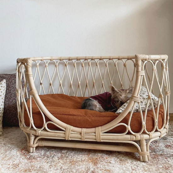 Handmade Rattan Pet Bed - Woven Dog Sofa Bed for Small & Large Dogs